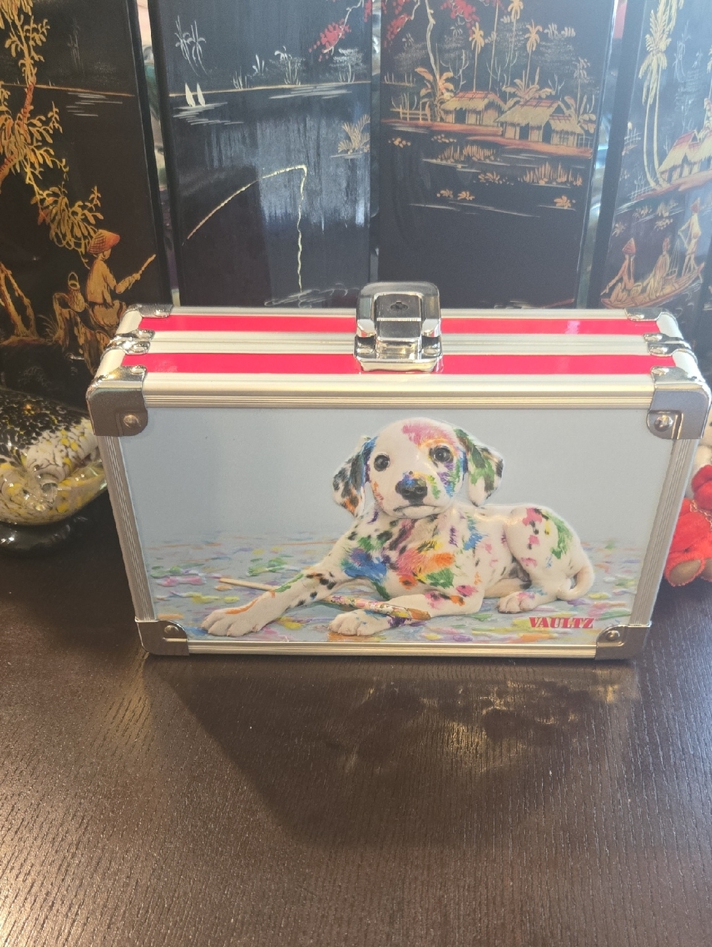 Kids Colorful Dalmatian Jewelry Case with Pink Stripes